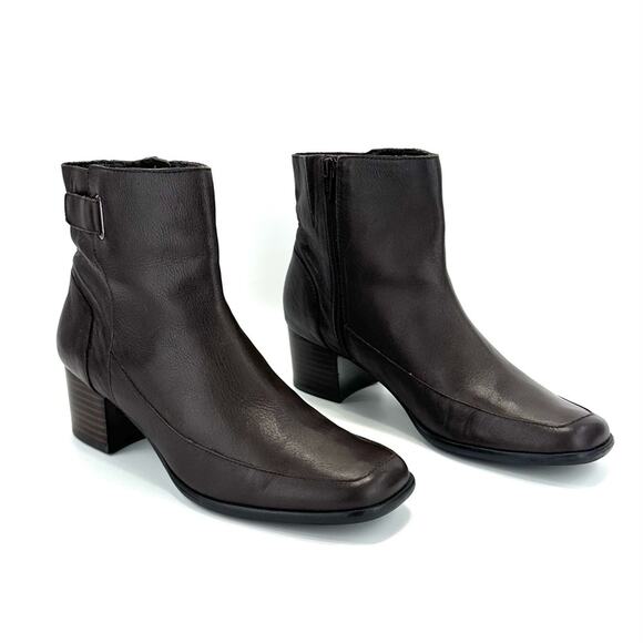Easy Spirit Franchises Women Brown Ankle Boot Size 10 Leather Block Heel Bootie - Picture 2 of 14
